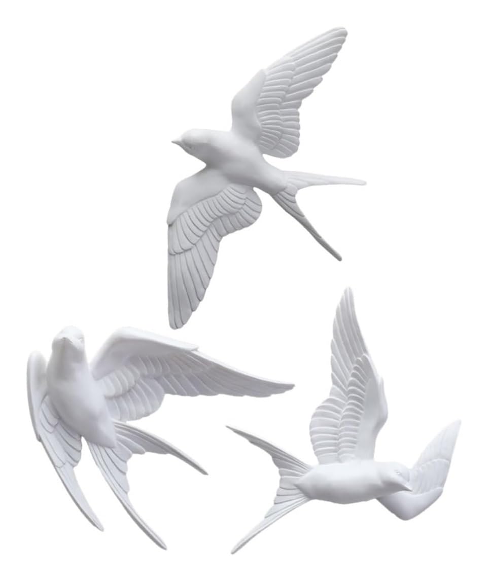 KUKUUU 3 estatuas de golondrina de cerámica para montar en la pared, figuras decorativas de pájaros