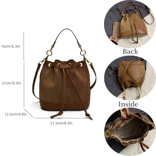 Image of Denim Bucket Bag for Women Handbag Trendy Jean Purse Drawstring Crossbody Shoulder Bag