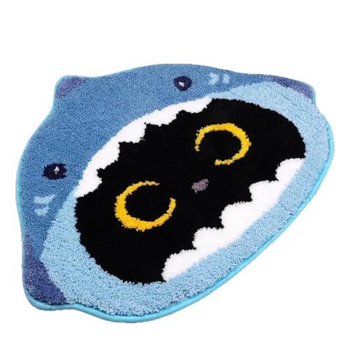 Tapis de bain motif requin chat noir mignon tapis de bain chat tapis de bain doux absorbant tapis de bain tapis de salle de bain antidérapant lavable pour...