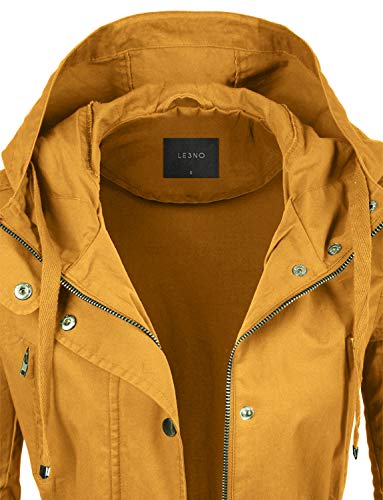 LE3NO Womens Cotton Hooded Military Safari Anorak Jacket, MUSTARD, Medium