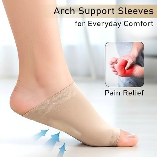 Image of GLUN 1 Set Beige Colour Silicon Gel Foot Arch Support Socks, Cushion Helps Relieve Pain & Discomfort for Flat & Normal Feet