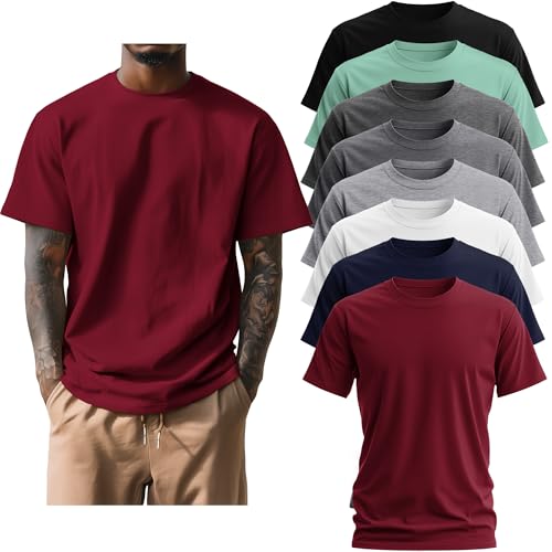 Ficerd 8 Pack Men's Big and Tall Shirts Short Sleeve Cotton Tee Summer Crew Neck Top Multipack