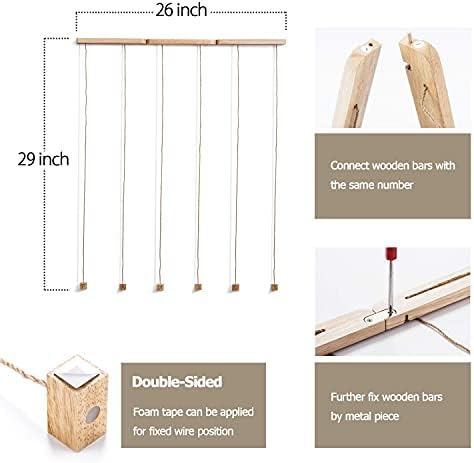 Love-KANKEI Wall Hanging Picture Photo Frames 26 by 29 Inch with 30 Wooden Clips - Wire Artworks Prints Cards Holder Organizer Collage Multi Picture Photo Display FAMILY Frame