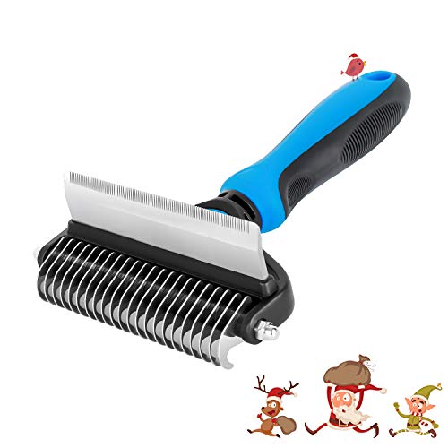 Youmi Dog Brush and Cat Brush, 2 Sided Undercoat Rake for Cats&Dogs, Dog Cat Grooming Tool for Deshedding, Mats & Tangles Removing, No More Nasty Shedding and Flying Short to Long Hair?Blue?