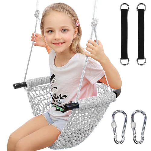 Image of Hi-Na Tree Swing for Kids, Adjustable Toddler Rope Swing Seat with Snap Hooks and Straps, 440 lbs Capacity, Swingset Accessories for Indoor Porch Doorway Outdoor Playground Backyard (Gray)
