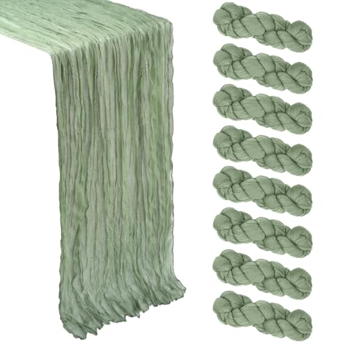 8 Pack Sage Green Cheesecloth Table Runner 10Ft Spring Gauze Cheese Cloth Table Runner 120 Inch Boho...