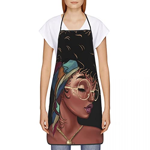 Kent Hill African Girl American Artist Art Golden Frame Colorful Headscarf Dustproof Print Fashionable Convenient Print Fashion Apron For Woman #TOP10