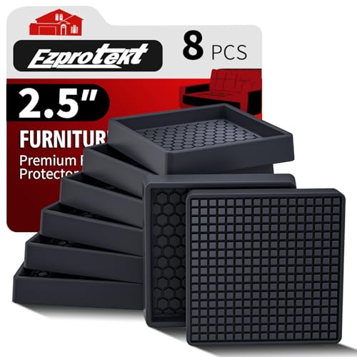 Image of Ezprotekt Non Slip Furniture Pads, 8 Pcs 2.5 inch Anti Skid Rubber Furniture Caster Cups, Anti-Slip Furniture Coasters for Hardwood Floors, Anti Slide Floor Protectors for Bed Couch Stoppers (Black)