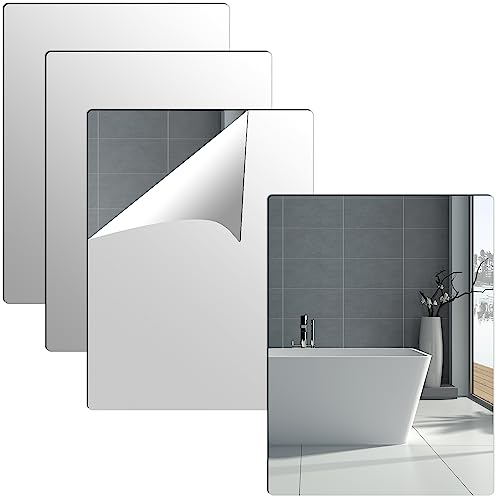 Olicky 4 Pcs Self Adhesive Mirror Tiles 30x40 cm, Wall-Mounted 2mm Thick Acrylic Wall Mirrors Stickers for Home Decoration, Bathroom, Bedroom