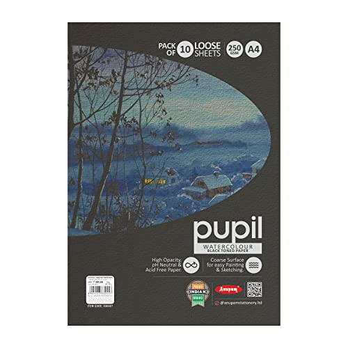 Image of Anupam Pupil Black Toned Paper - Acid Free - Cold Press Paper - 10 Loose Sheet - 225 GSM - A4