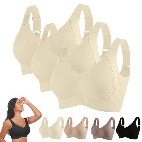 3 Piezas Sujetador Sin Aros Mujer Suave 2025 Sujetadores De Forma Seamless Ligero Base Top Corsé Espalda Desnuda Push Up Sujetador Lactancia Cómodo Bra Gimnasia Correas Ajustables, Blanco+blanco+