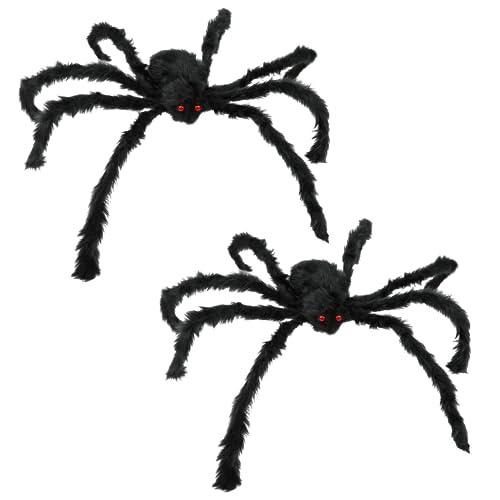 JAMIEWIN Giant Spider for Halloween Decoration 2 Pack, 55 inch Large Hairy Fake Spider Props, Scary Halloween Spider Decoration Outdoor Indoor House Party Yard