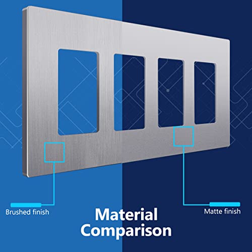 Image of LIDER Decorator Switch Cover, Screwless Wall Plate, Mid-Size 4-Gang 4.88 inch x 8.58 inch, LSWP-34M-BSV, UL Listed, Thermoplastic, Brushed Silver, 1-Pack