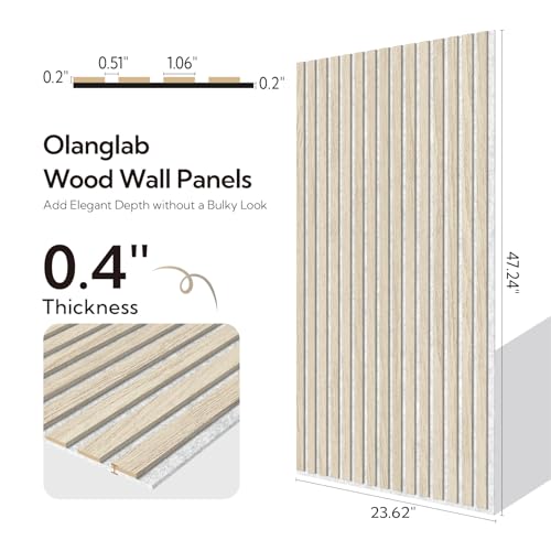 Olanglab Wood Slat Wall Panels 4 Pack, Acoustic Wall Panels, 47.24'' x 23.62" Each 3D Wall Panels for Interior Wall Decor (Light Oak-Grey Felt) by Olanglab - Used condition - Image 4