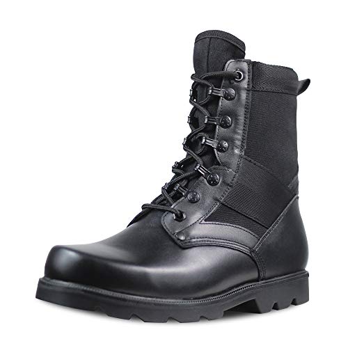Men's Black Motorcycle Boots Waterproof Tactical Combat Boots Lace-up Jungle Boots Model-07 9.5 Wide