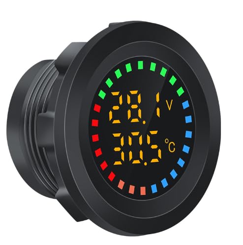 VOKTTA Auto Digitales Voltmeter Thermometer für Batteriespannung und Temperatur, 2 IN 1 Monitor Tester Gauge Anzeige für Auto LKW Bus(Rot&Blau VOKTTA Auto Digitales Voltmeter Thermometer für Batteriespannung und Temperatur, 2 IN 1 Monitor Tester Gauge Anzeige für Auto LKW Bus(Rot&Blau