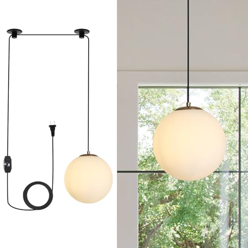 MASIVEL Plug in Modern Globe Pendant Light Mid Century Brass