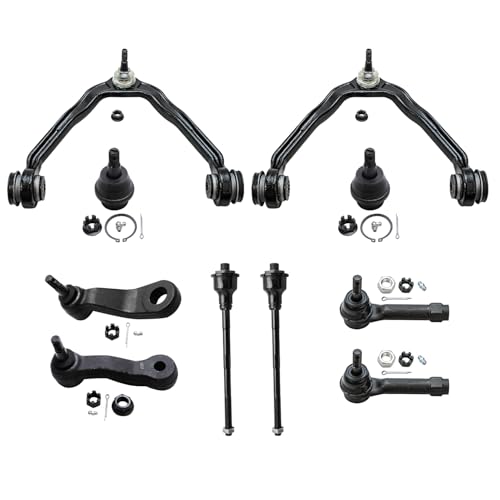 Image of Detroit Axle - 10pc Front End Suspension Kit for 1999-2006 Chevy Silverado 1500 GMC Sierra 1500, 2000-2006 Yukon XL Suburban 1500 Tahoe Upper Control Arms Lower Ball Joints Tie Rods Pitman Idler Arm