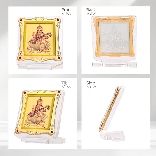 Image of Saraswati Car Dashboard | Showpiece Decor Car Idol, Table Decor Religious Frame for Pooja,Prayer and Gift