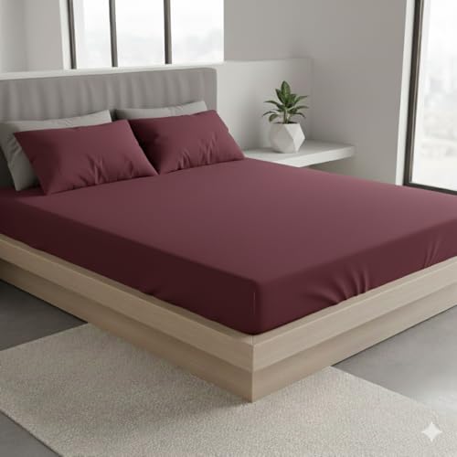 Image of 100% Waterproof Premium Cotton Feel Mattress Protector King Size, 72x75 Inches | Breathable and Hypoallergenic Ultra Soft Fitted Bed Protector Cover Fits Upto 10 Inches- King (Maroon)