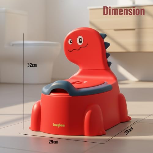 Image of Baybee 2 IN 1 Dino Baby Potty Training Seat for Kids 6+ Months | Western Toilet Seat with Anti Slip Base, Detachable Bowl & Highback Support | Baby Toilet Chair | Portable Potty Seat for Kids (Red)