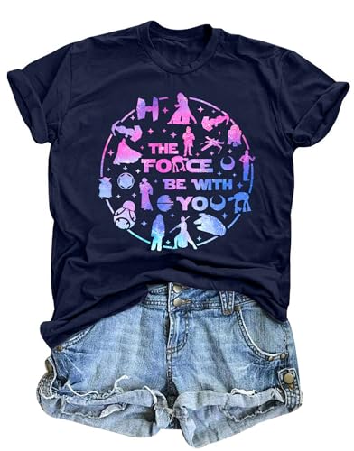 Image of FRYAID Women May The Power Be with You Graphic T Shirt Short Sleeve Casual Tops Summer Fun Vacation Shirt Soft Casual Fit
