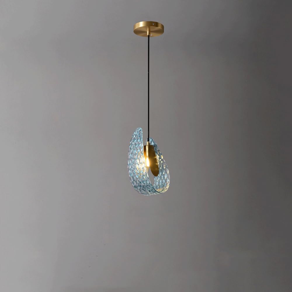 Lámpara colgante de un solo cabezal de cristal azul pavo real para decoración posmoderna