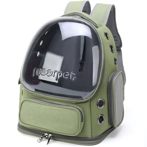 Pantress 猫・小型犬用 キャリーリュック 透明ハードタイプ 3WAY多機能キャリーバッグ 避難グッズ ペットバッグ 通気性 ペットリュック 宇宙船デザイン 車移動/病院/旅行対応 脱走防止 (グリーン)