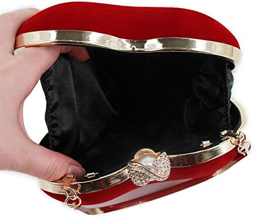Goclothod Women Heart Shape Clutch Purse Velvet Shoulder Bag Evening Handbags - Image 5
