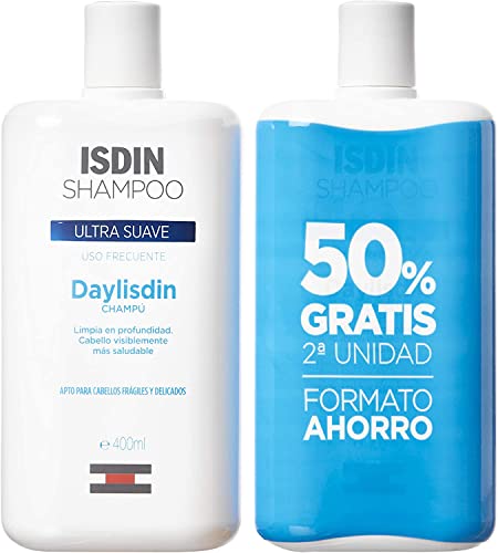 Isdin Daylisdin Champú Pack Duplo Fórmula Suave Para El Uso Diario Para Todo Tipo De Cabellos, Incluso Frágiles Y Delicados 2 X 400