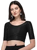 Accessorize Kingdom Women's Dobby Pure Cotton Elastin Stretchable Readymade Round Neck Elbow Length Sleeves Blouse (UK, Alpha, XL, Regular, Regular, Black)