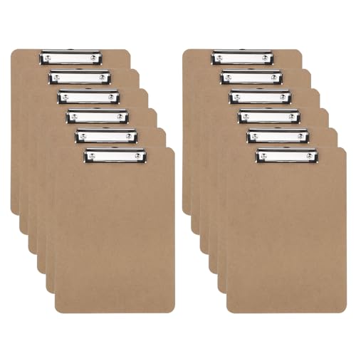 PATIKIL A4 Wood Clip Boards, 12PCS Hardboard Clipboard Letter Size Metal Clip Low Profile Clip Clipboard for Office Classroom Home Outdoor Traveling, Brown