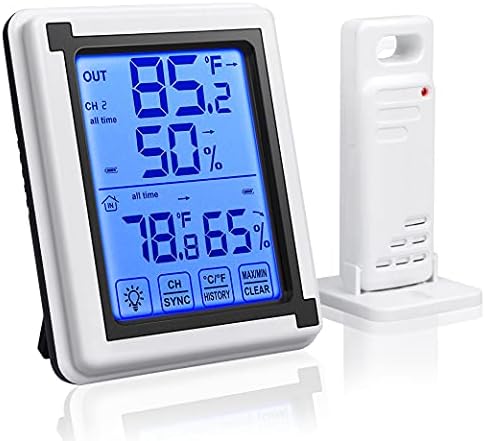 AUING Hygrometer Indoor Outdoor Thermometer Wireless Temperature Gauge Meter and ​Humidity Monitor with Touchscreen and Waterproof Outdoor Temperature Monitor,200ft/60m Range