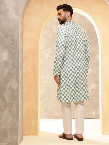 Image of SOJANYA (Since 1958 Men's Cotton Rayon Embroidered Sequinned Kurta with White Pyjama