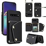 Dibosom Luxury Wallet Case for Samsung Galaxy S10 5G with 5 Card Slots Thin Slim Flip Purse & Shoulder Strap, PU Leather Credit Card Holder Stand Accessories Cell Phone Cover for S105G S 10 G5 Black