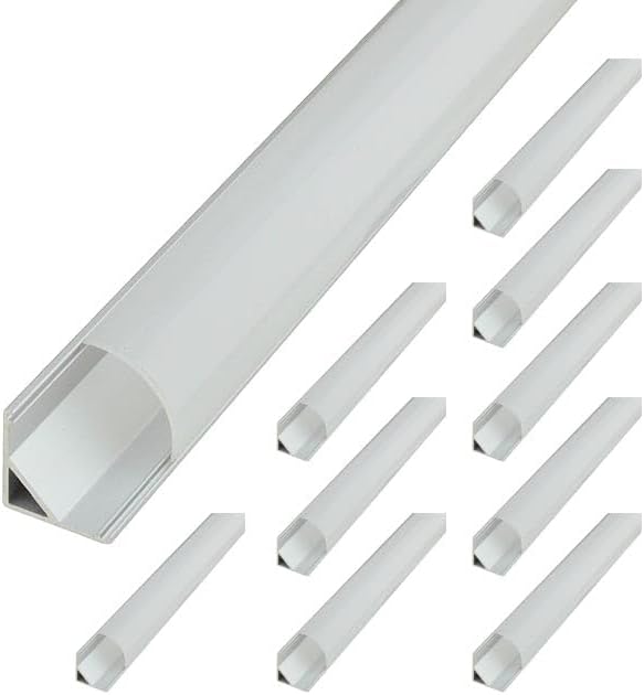 Aluminum Channel System with Cover, End Caps, and Mounting Clips, for LED Strip Installations, V-Shape, Pack of 10x 91" Segments, 1901-V-91x10