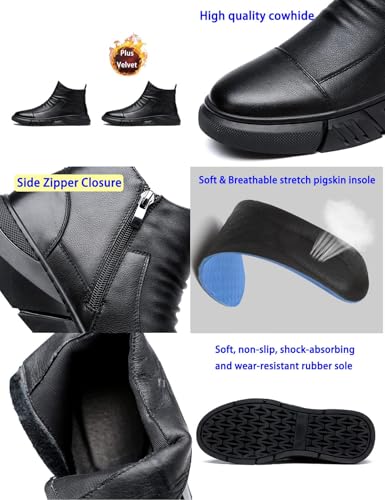 Keilinia Men Black Italian High-top Casual Leather Boots,2022 Fall New Round Toe Waterproof Non-slip Shock-absorbing Booties3