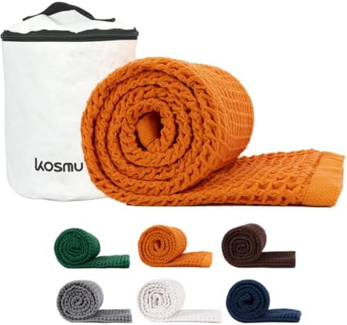 Luxury Organic Japanese Cotton Waffle Bath Towel | Thick, Absorbent, Quick Dry Bathroom Towels for Shower, Sauna, Onsen| Hotel & Spa Quality, Gift-Ready (Coral Orange, Bath Sheet, 67" x 34") - Thumbnail 2