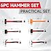 6-Piece Rubber Mallet Hammer Set with 2lb Dead Blow - 3lb Sledge & Stoning - 16oz Ball Peen Claw Hammers | Anti-Vibration Fiberglass Handles for Construction Metalworking Automotive & DIY Projects