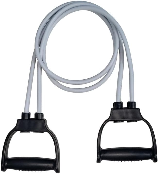 ISIKA Double Toning Resistance Exercise Band, Stretch Rubber Band Training Rope Tube Workout, Comfortable Handles, Portable, Lightweight, Strength Training, Muscle Toning, for Man/Women Gym (Grey)