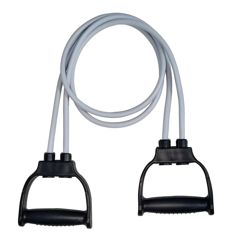ISIKA Double Toning Resistance Exercise Band, Stretch Rubber Band Training Rope Tube Workout, Comfortable Handles, Portable, Lightweight, Strength Training, Muscle Toning, for Man/Women Gym (Grey)