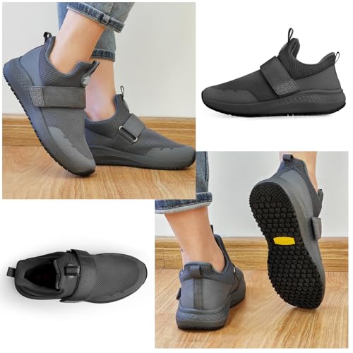 Image of Non Slip Work Shoes for Men Slip on Waterproof Kitchen Chef Restaurant Walking Sneakers Comfortable Food Service Working Footwear Leather Nursing Shoe