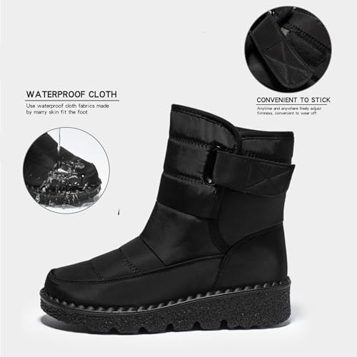 Women'S Waterproof Cloth Warm Snow Boots With Hook And Loop Comfortable Round Toe Plush Lining Slip-On Waterproof Winter Boots For Outdoor, Mountaineering, Leisure3