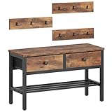 YATINEY Hall Tree with Bench and Shoe Storage, Entryway Bench with Coat Rack, 4-in-1 Coat Rack Shoe Bench, Multifunctional, for Front Door, Hallway, Foyer, Rustic Brown and Black MT05BR