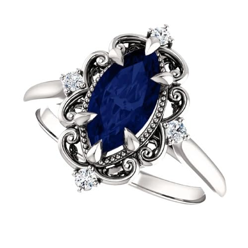 Generic 925 Sterling Silver 2.5 CT Marquise Blue Sapphire Ring Gemstone Rings Anniversary Promise Ring Jewelry