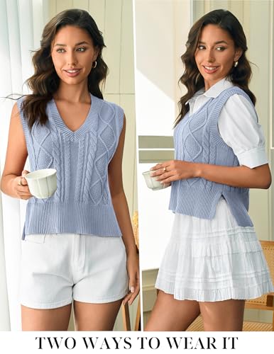 Womens V Neck Sweater Vest Ribbed Knit Sleeveless Casual Solid Preppy Pullover Tank Tops2