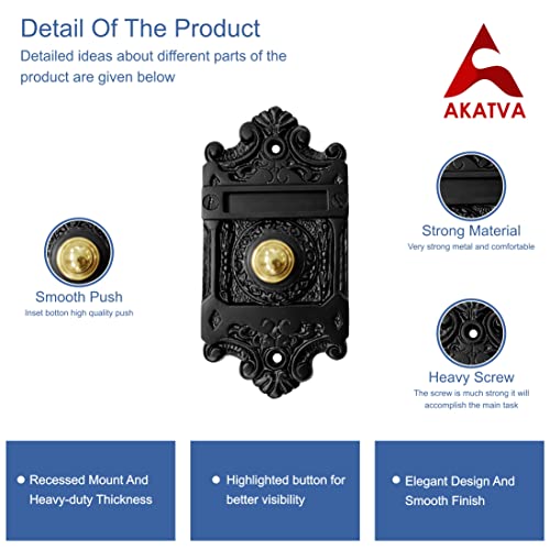 Akatva Decorative Doorbell Button – Finest Quality Bell Push Button – Easy To Install Calling Bell Button – Vintage Décor Doorbell Button Finely Hand Crafted - Antique Black Finish #TOP6