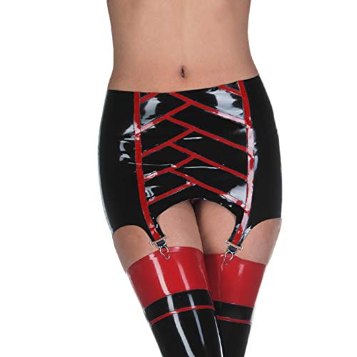Yilen Latex Rubber Garter Suspender Belt With Clips Women Harness Skirt Clincher Girdle Latex Garter Belt For Stockings (Xl) Black #TOP2