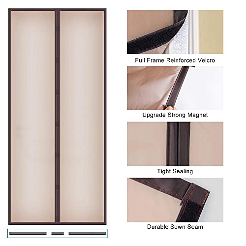 Insulated Magnetic Door Curtain 39" x 83", IKSTAR EVA Thermal Plastic Door Cover, Pets Kids Walk Through Freely, Full Frame Hook&Loop, Keep Cool Summer, Warm Winter for AC Room, Kitchen, Stair - Brown