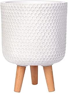 IDEALIST Plant Pots Indoor with Legs White Flower Pot Honeycomb Style D25 H34 cm, with Inner Top D21 cm, 9.1L